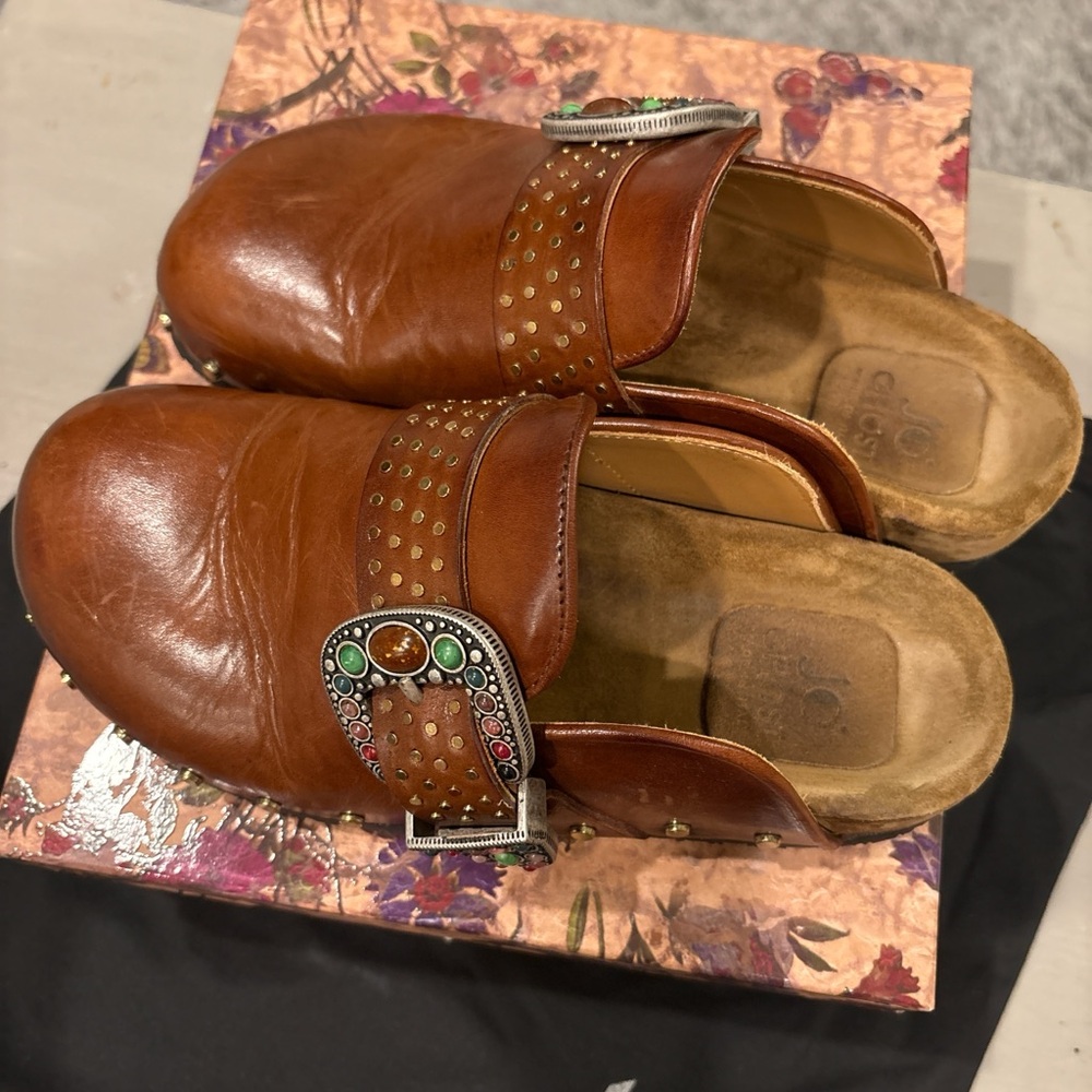 JO Ghost Italian Leather Brown Clogs with Studded Detail, Size 38 - Picture 3 of 6
